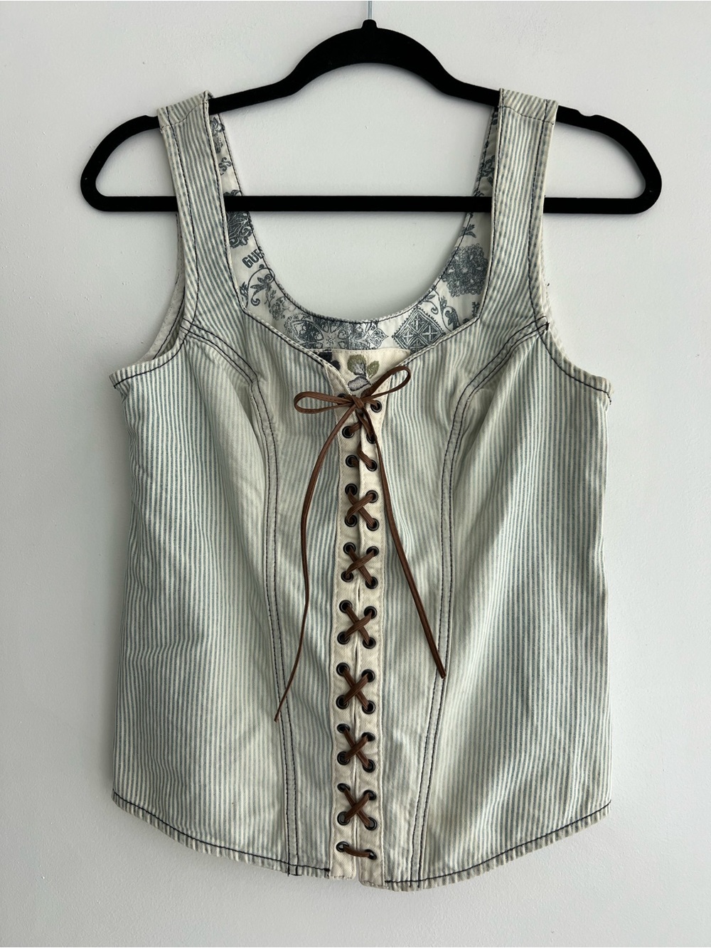 Guess Denim Striped Lace-Up Corset Top